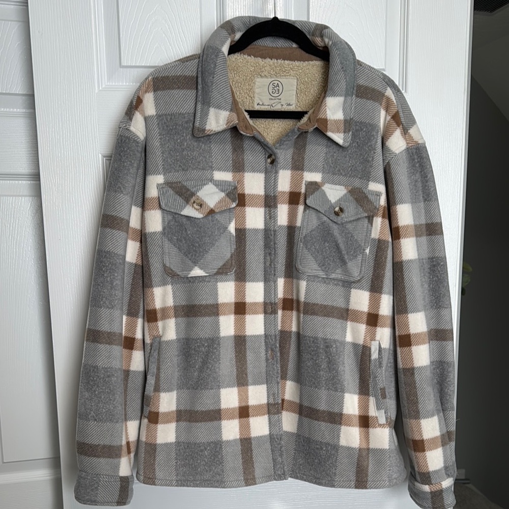 Sage- Gray Plaid Sherpa-Lined Jacket (Z)